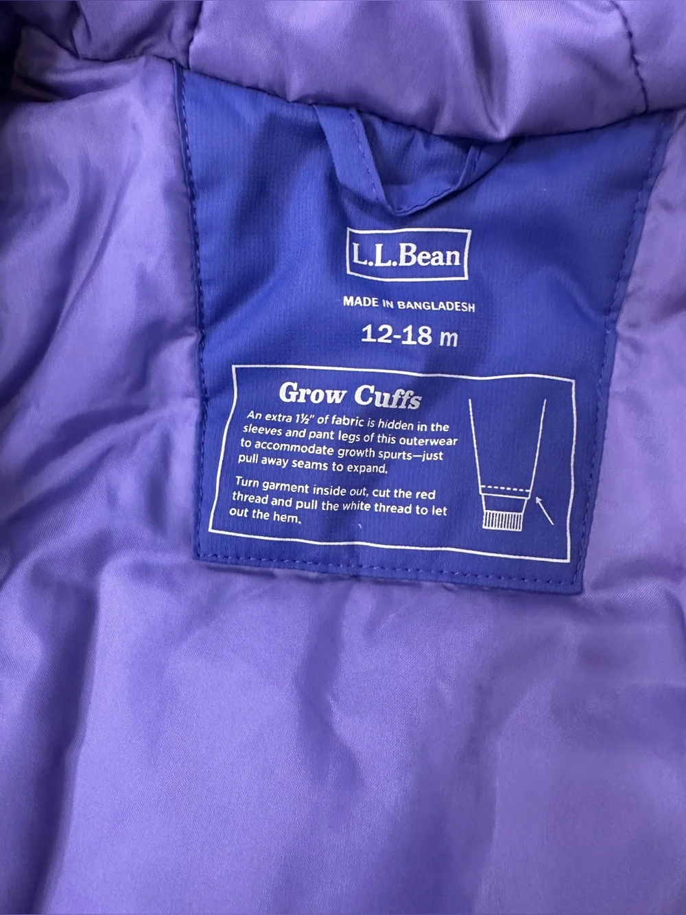 L.L.Bean Toddler Cold Buster Snowsuit Toddler 12-18 months Purple Grow Cuffs